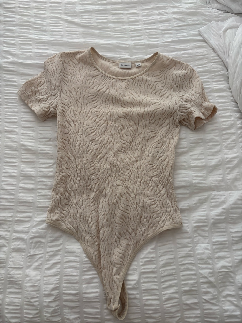Babaton Cream Textured Short Sleeve Bodysuit